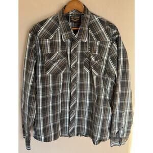 PME LEGEND Western shirt cotton Mens 3XL Pearl snap L/S Brown plaid rodeo Cowboy